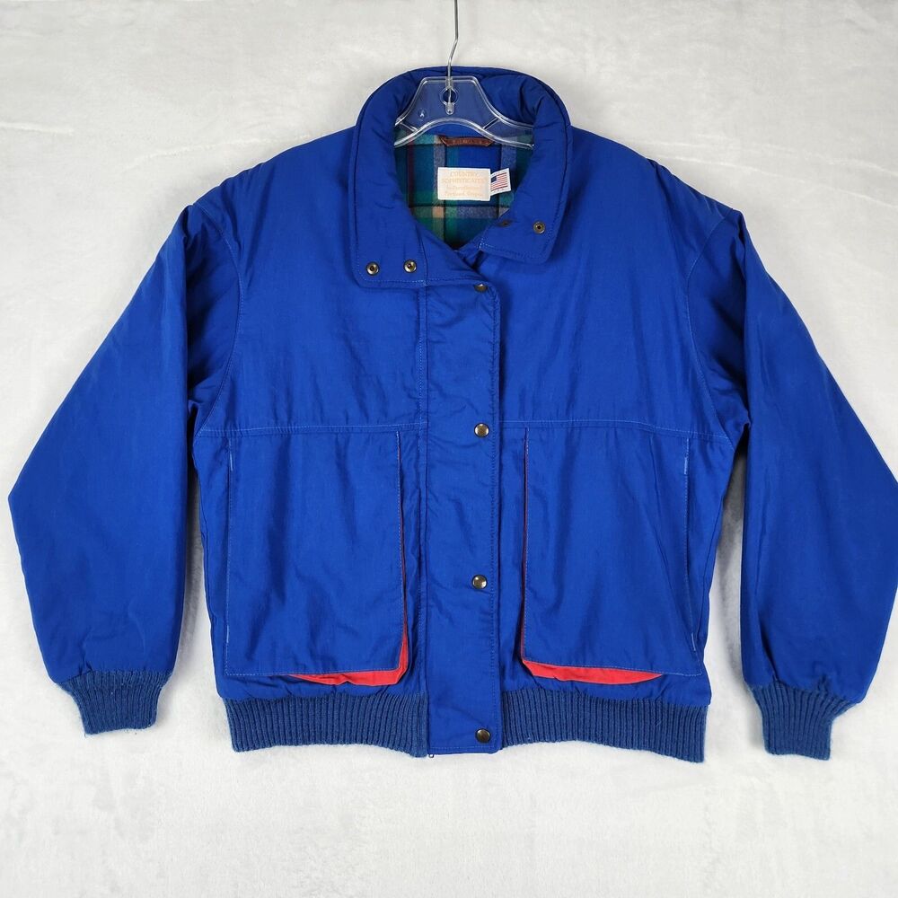 COUNTRY SOPHISTICATES Pendleton Jacket Women Sz M Blue Full Zip Plaid Thinsulate